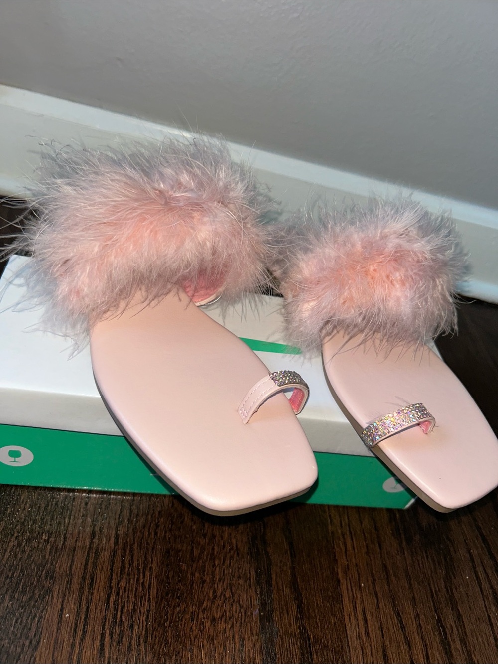 Plush Pink Faux-Fur Toe-Ring Mules - Women's Slip-On Sandals